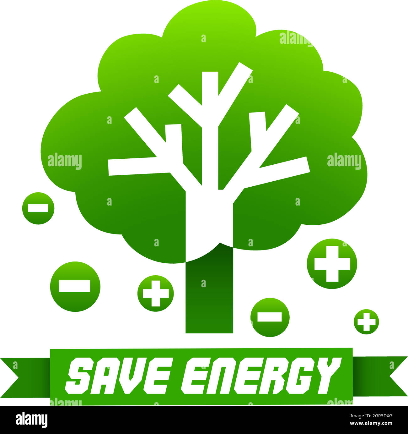 Speichern Sie Energie Zeichen mit Baum und Symbole Stock Vektor