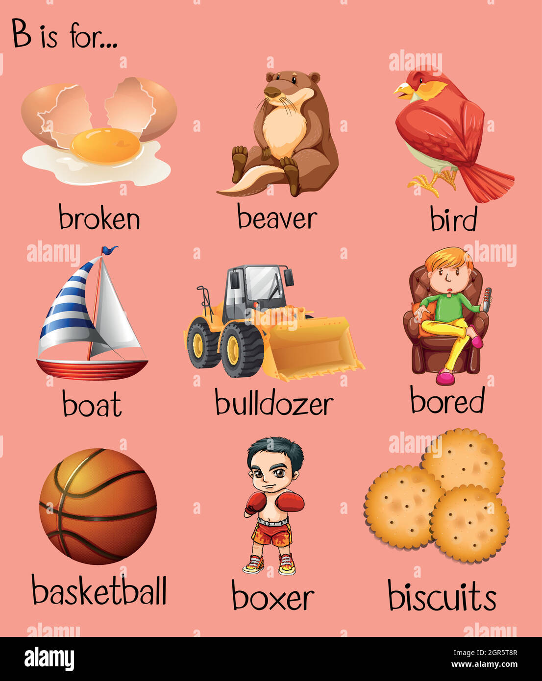 Verschiedene Wörter beginnen mit dem Buchstaben B Stock Vektor