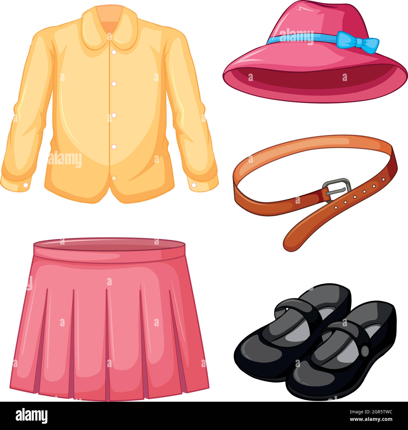 Mädchen Kleidung mit rosa Hut und Rock Stock Vektor