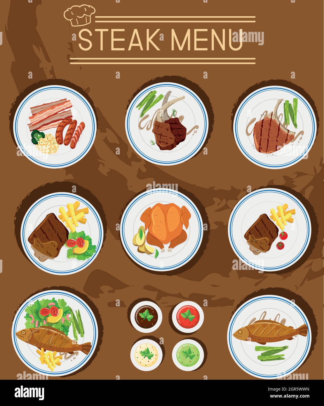 Steakmenü mit verschiedenen Fleischsorten Stock Vektor
