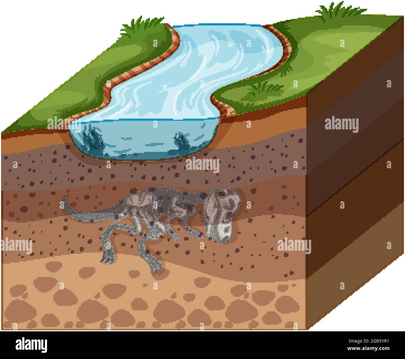 Bodenschichten mit Dinosaurier-Fossil Stock Vektor
