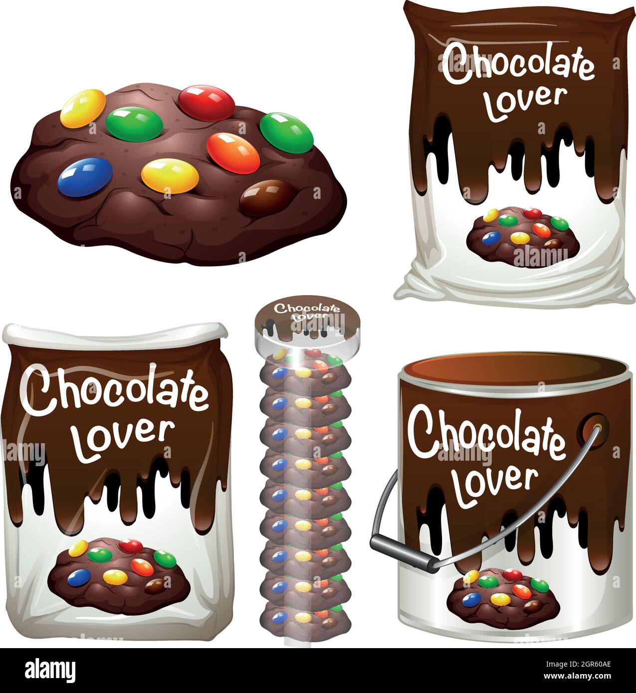 Schokoladenkekse in vielen Verpackungen Stock Vektor