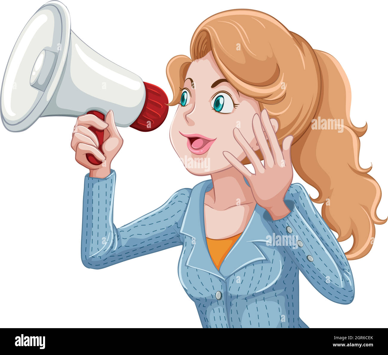 Frau, die sich in ein Megaphon einlässt Stock Vektor