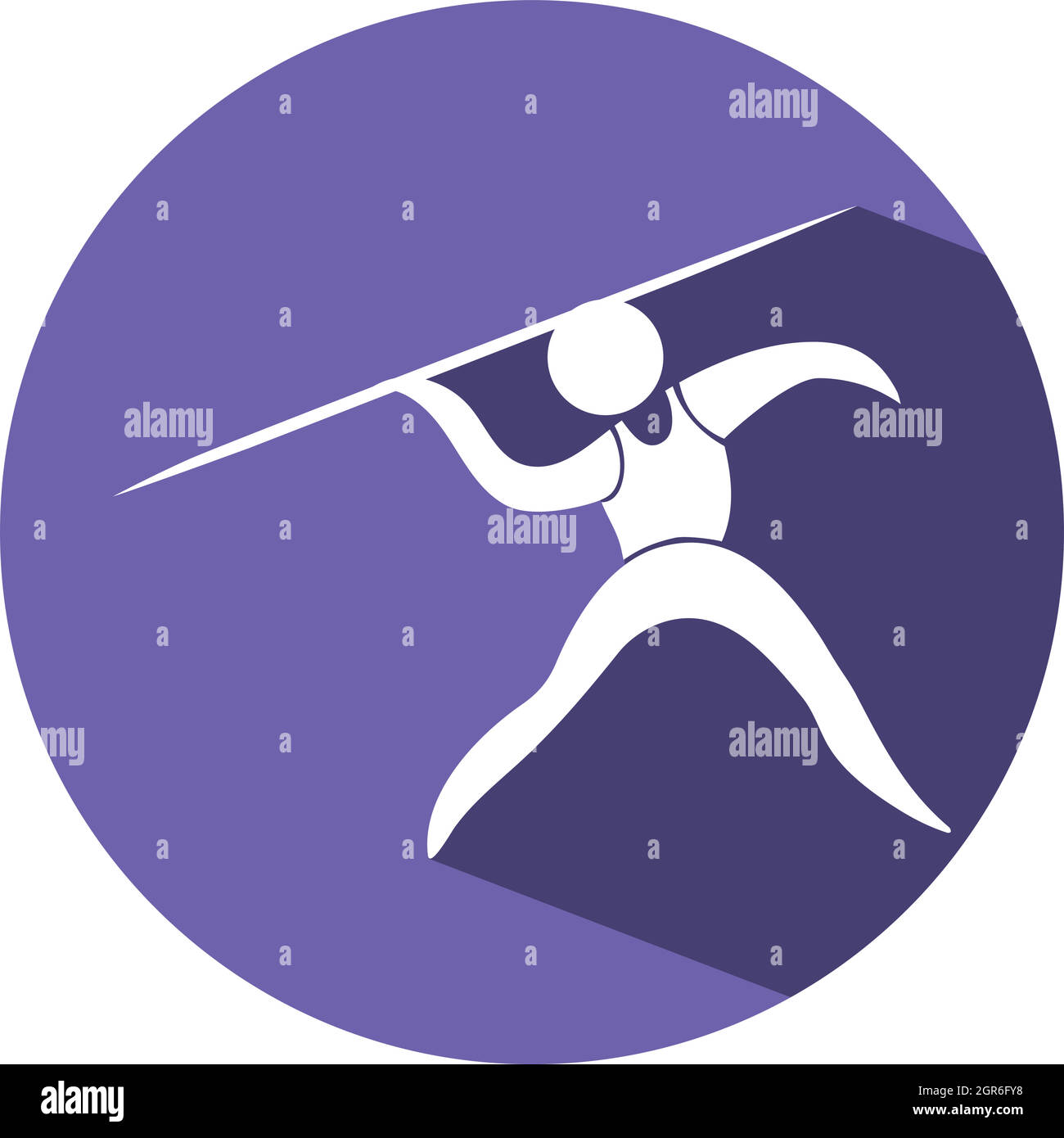 Sport-Icon-Design für Speer auf violettem Abzeichen Stock Vektor