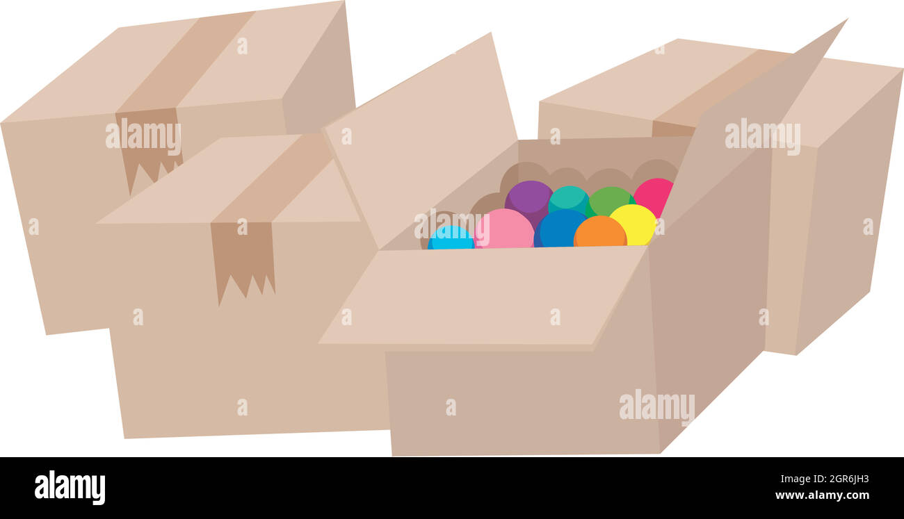 Vier Pappkartons und eine mit Kugeln Stock Vektor