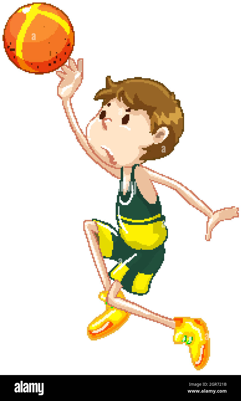 Sportler spielt Basketball auf weißem Hintergrund Stock Vektor