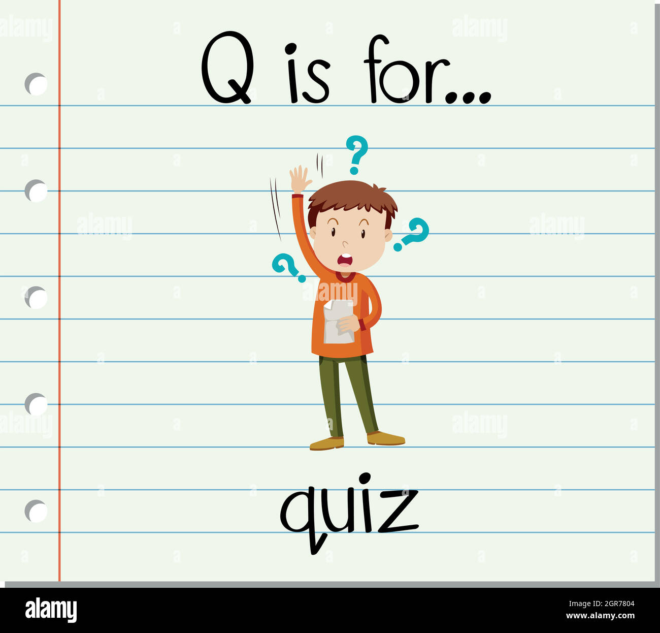 Der Buchstabe Q der Flashcard dient zum Quiz Stock Vektor
