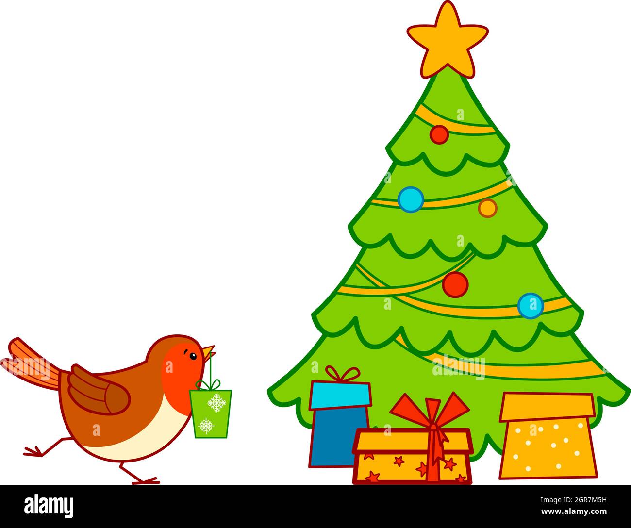 Weihnachten Cartoons Clip Art. Weihnachten Rotkehlchen Vogel Cliparts Vektor Illustration Stock Vektor