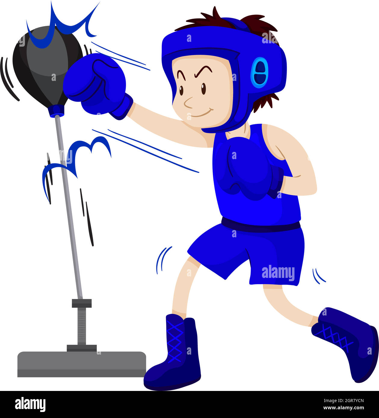 Boxer im blauen Outfit üben Stanzen Stock Vektor