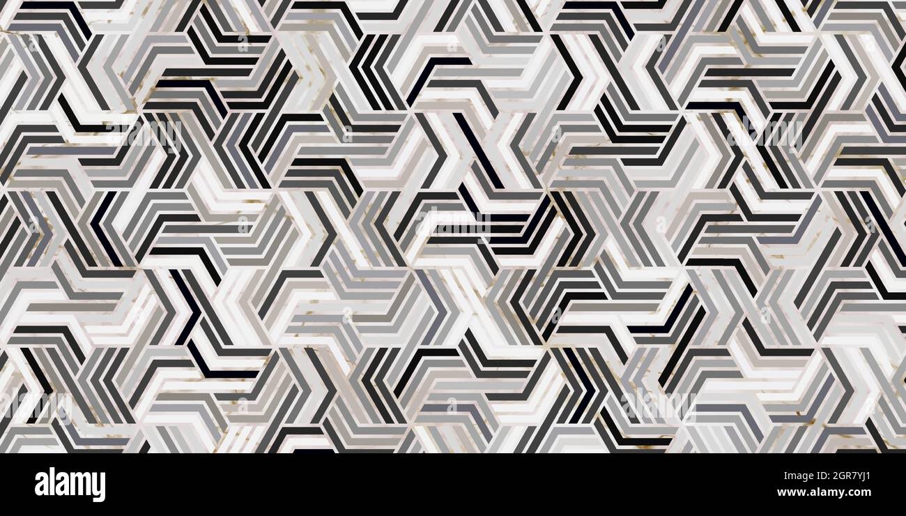 Geometrisches Muster mit Streifen gewellte Linien polygonale Form elegant von grauem Hintergrund und Marmor Textur Stock Vektor