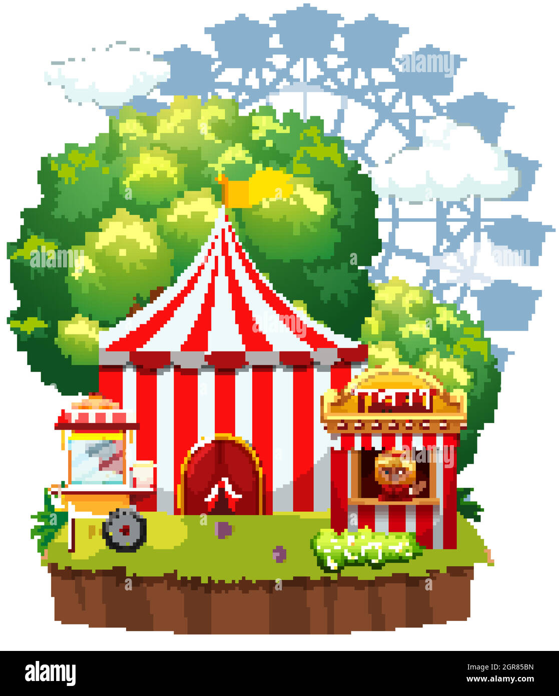 Szene mit vielen Fahrten im Funpark auf weißem Hintergrund Stock Vektor