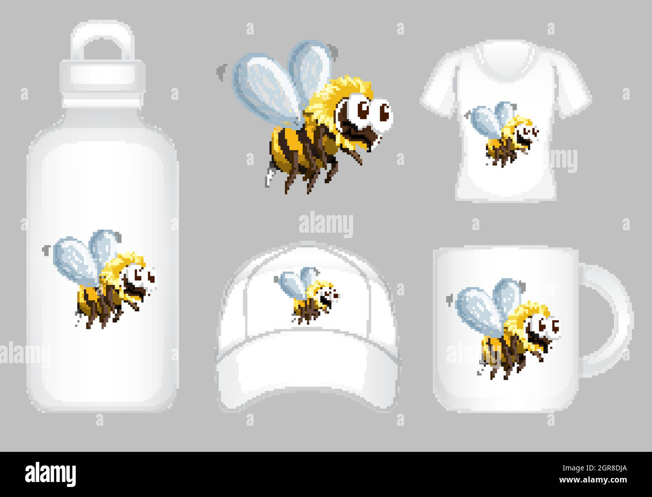 Grafikdesign auf verschiedenen Produkten mit Biene Stock Vektor