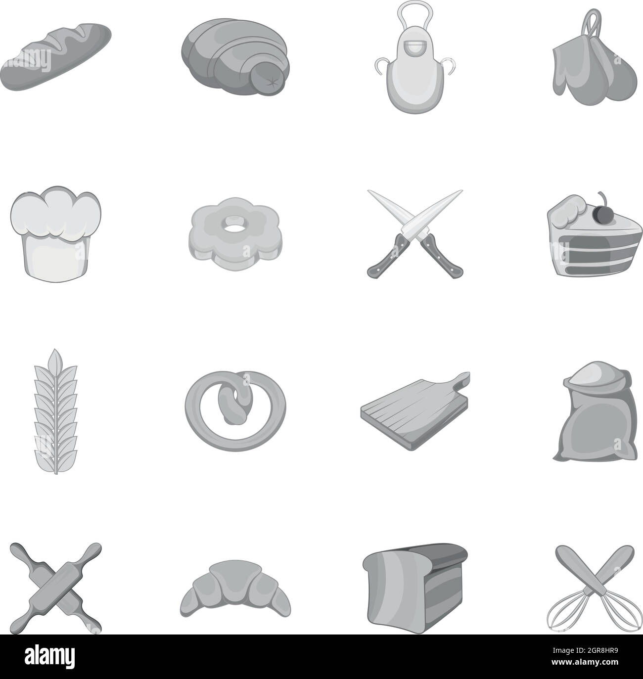 Bäckerei Icons set, schwarz Stil Monochrom. Stock Vektor