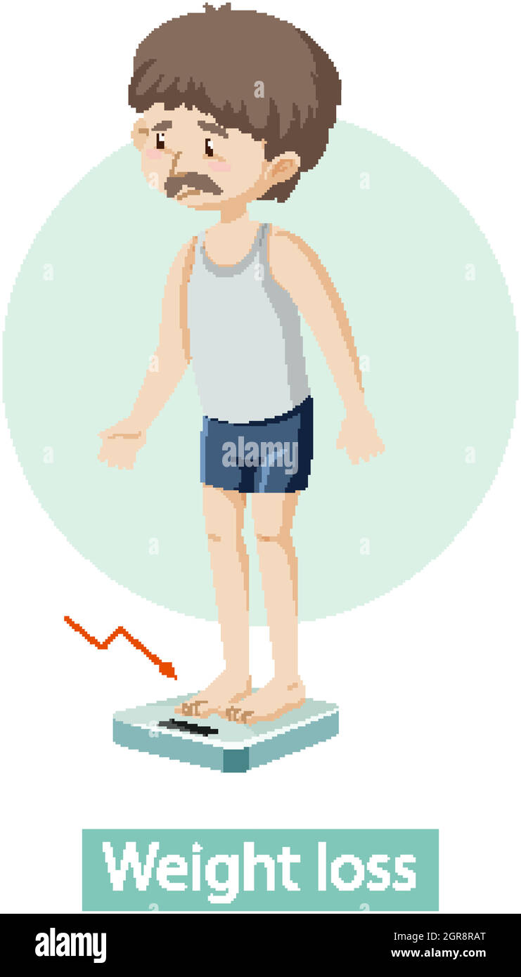 Cartoon-Figur mit Gewichtsverlust Symptome Stock Vektor