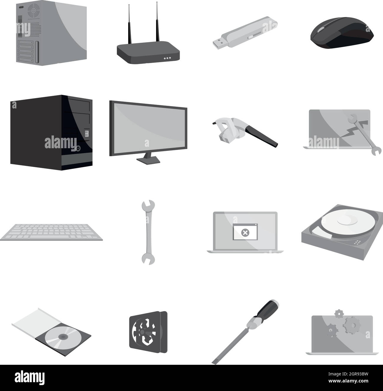 Computer-Hardware und Technik-Icons set Stock Vektor