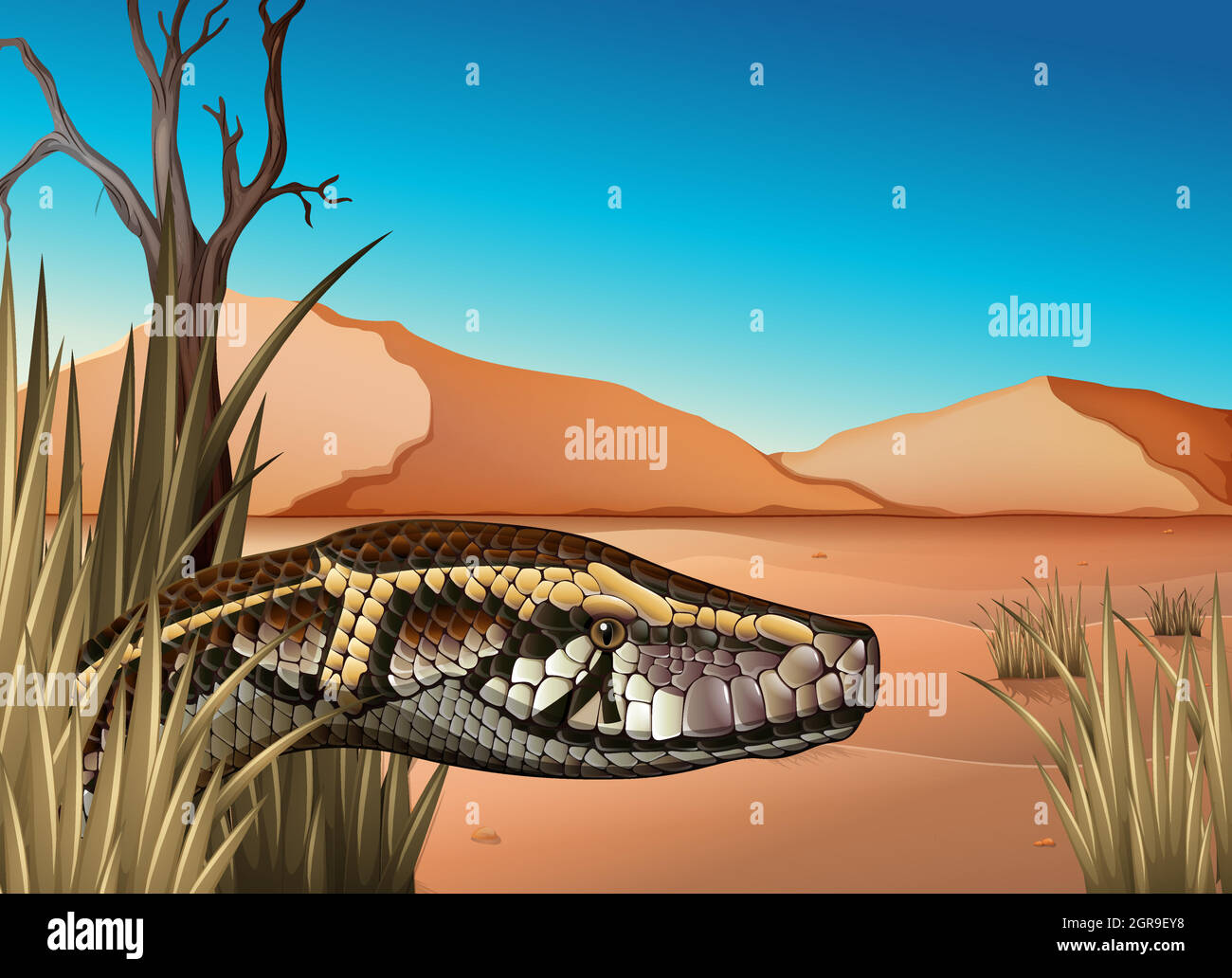 Eine Wüste mit einem Reptil Stock Vektor