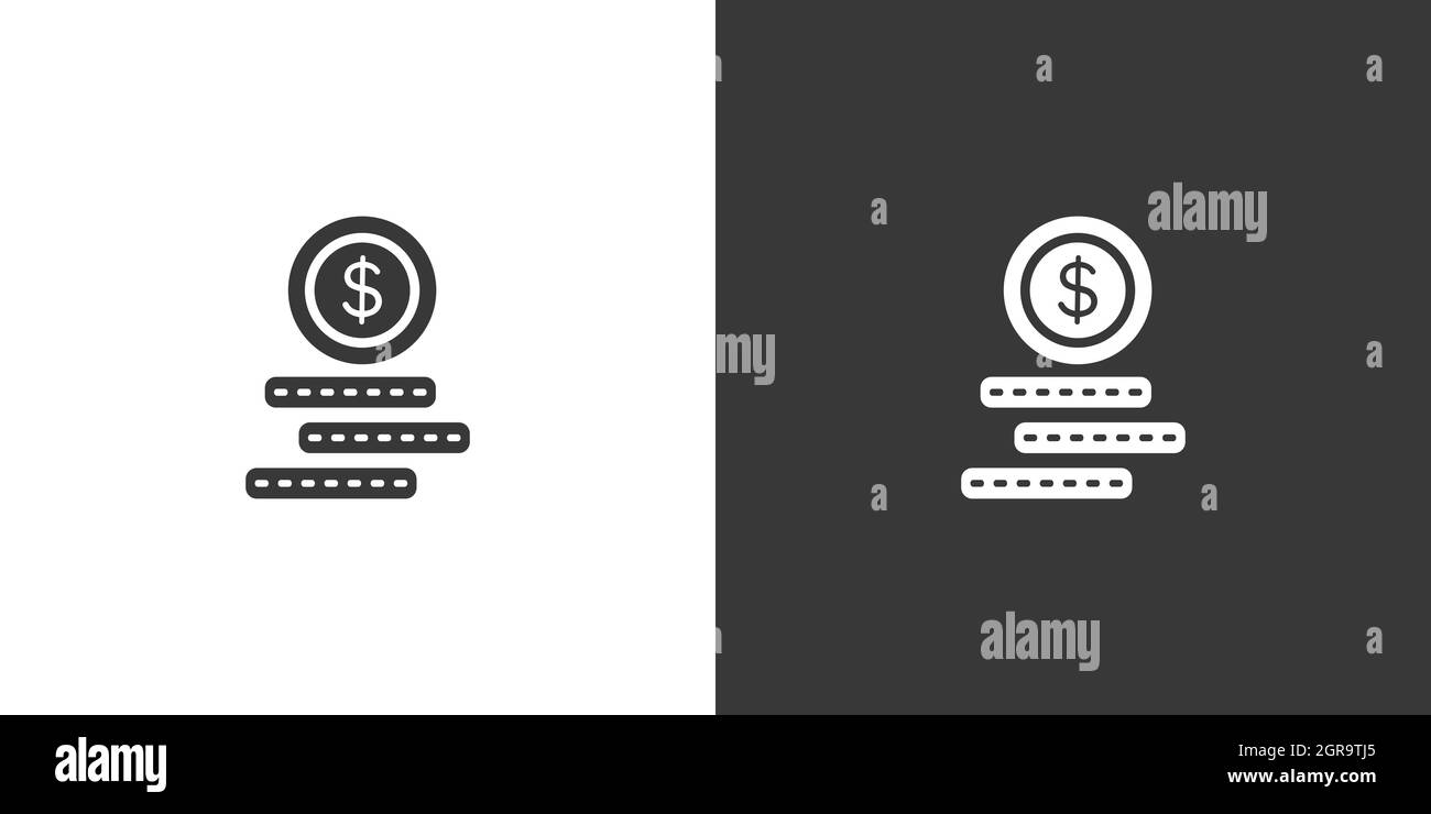 Bargeld. Dollarmünzen. Isoliertes Symbol auf schwarzem und weißem Hintergrund. Commerce Glyphe Vektor Illustration Stock Vektor