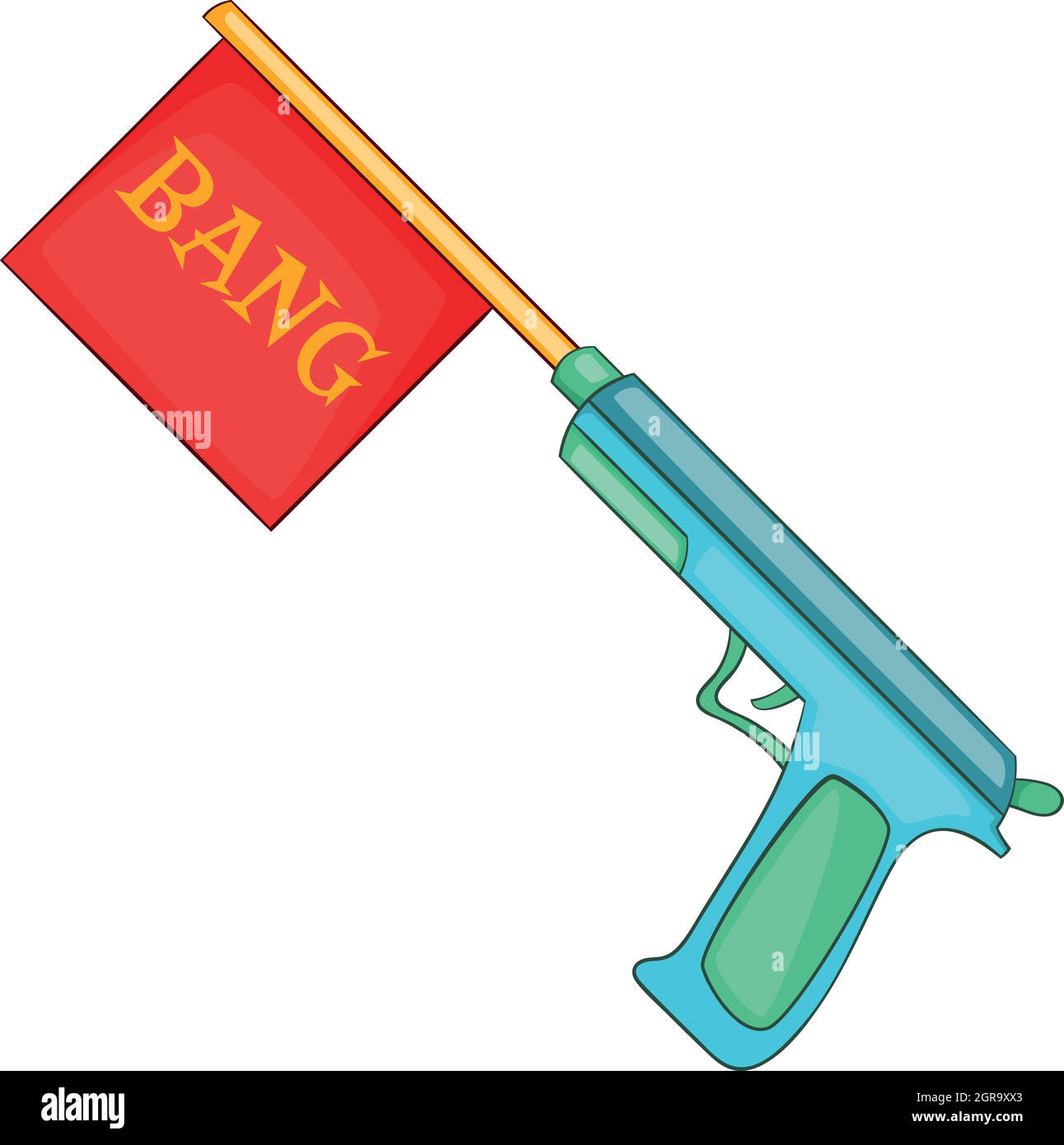 Pistole mit bang Flaggensymbol, Cartoon Stil Stock Vektor