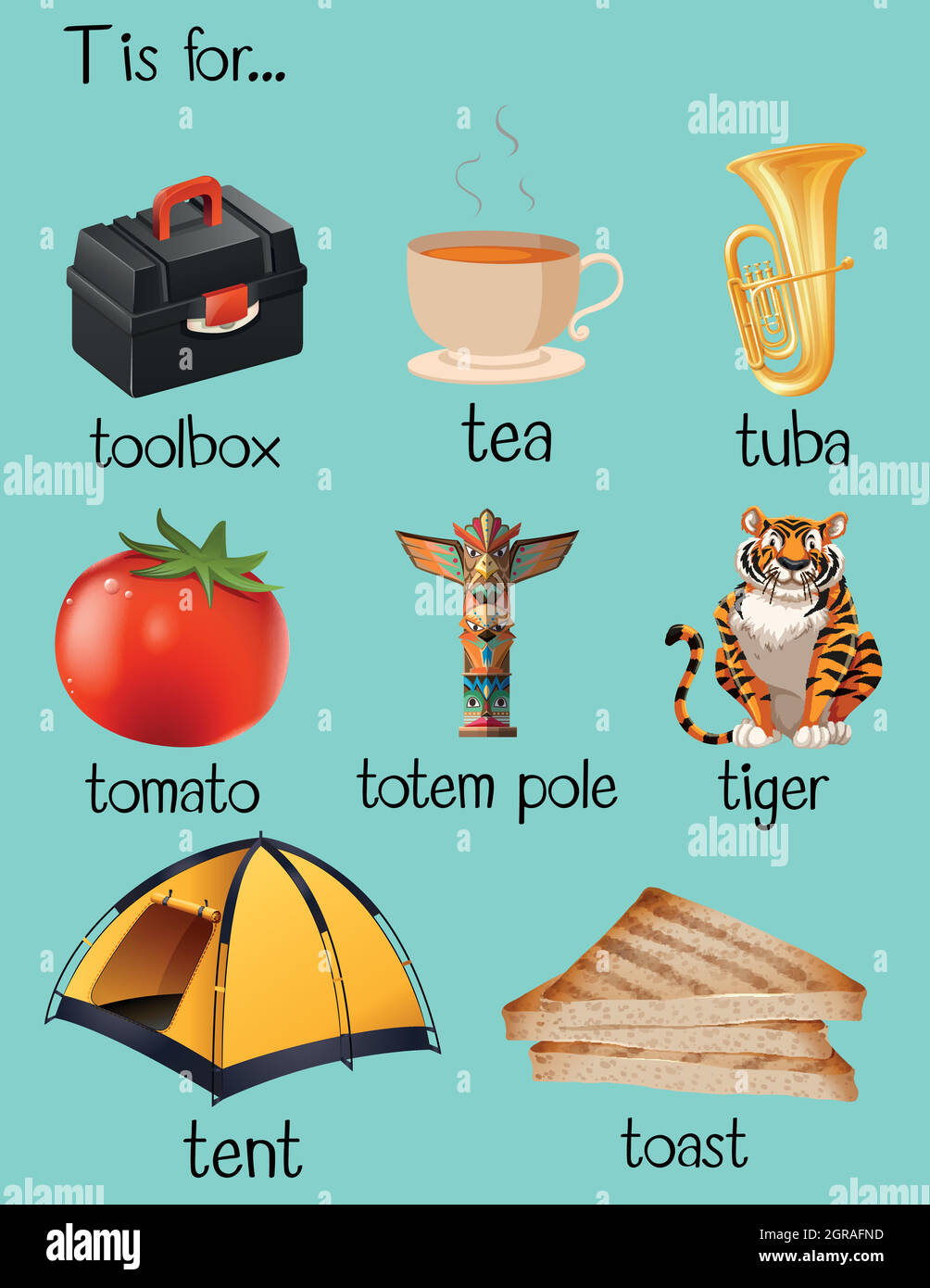 Viele Wörter beginnen mit dem Buchstaben T Stock Vektor