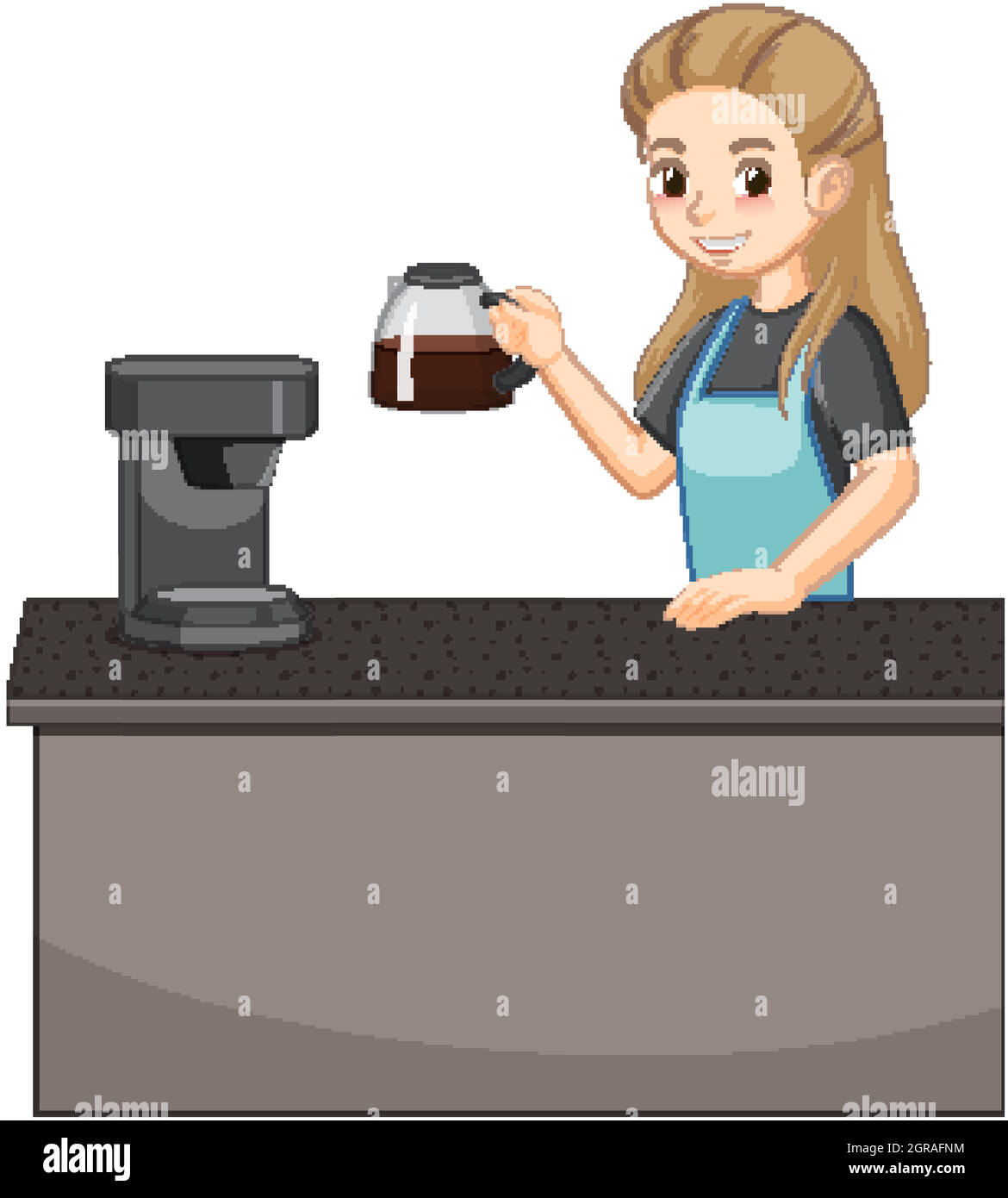 Barista Dame Zeichentrickfigur mit Kaffee Stock Vektor