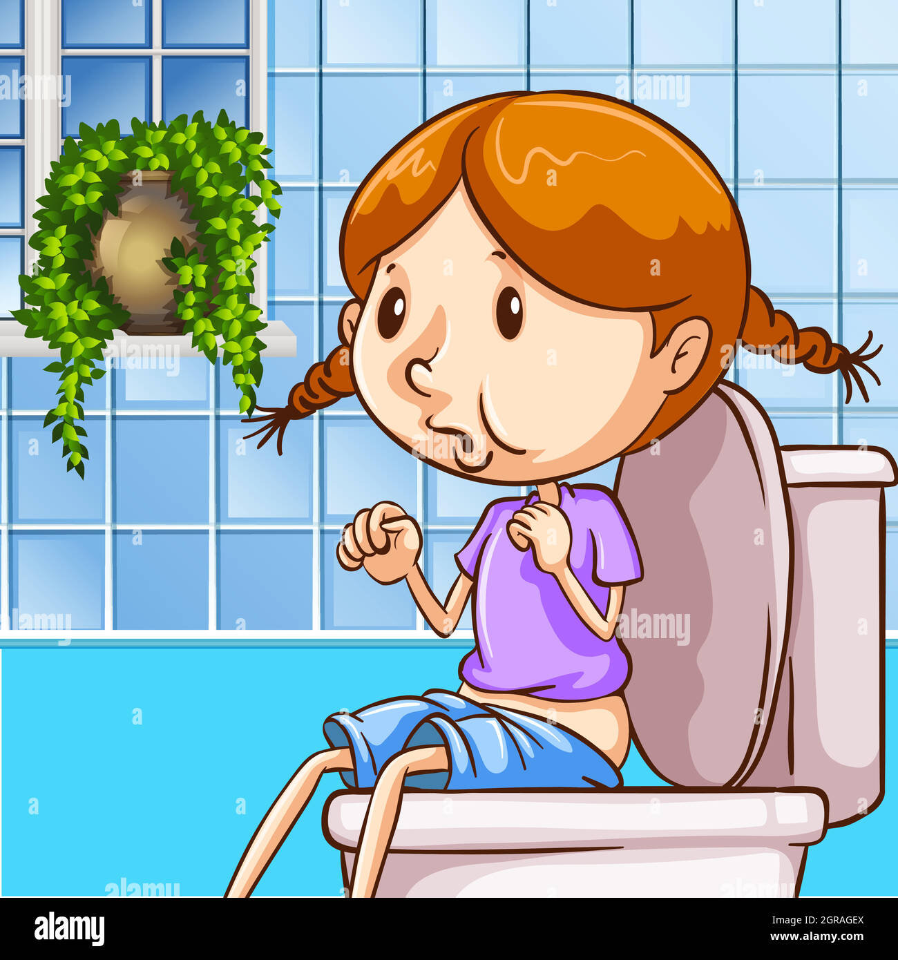 Kleines Mädchen, das Toilette benutzt Stock Vektor