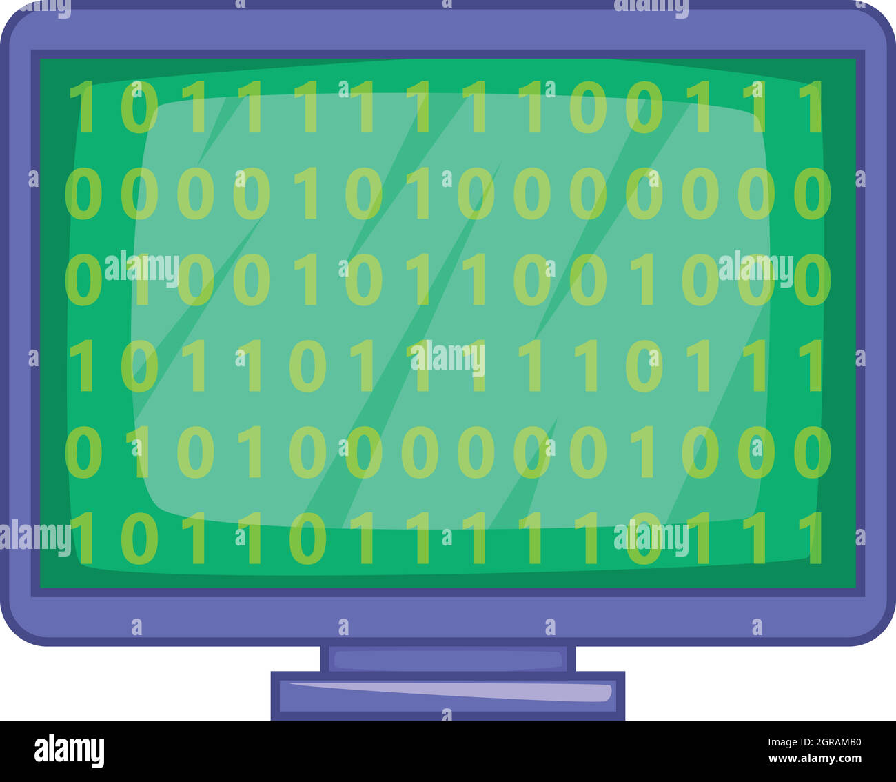 Der binäre Code auf dem Bildschirm das Symbol, Cartoon Stil Stock Vektor