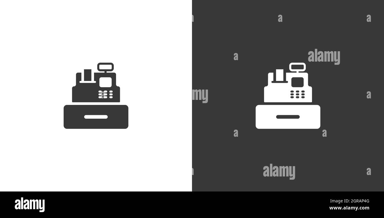 Kasse. Kassiermaschine. Isoliertes Symbol auf schwarzem und weißem Hintergrund. Commerce Glyphe Vektor Illustration Stock Vektor