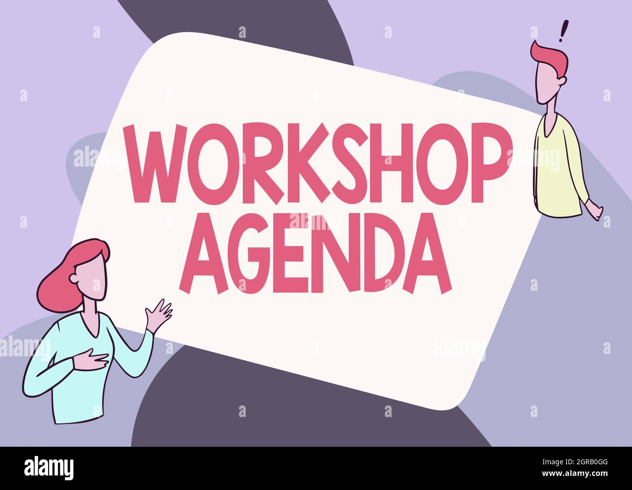 Konzeptionelle Darstellung Workshop-Agenda. Business Idea hilft Ihnen, sicherzustellen, dass Ihr Platz im Zeitplan bleibt Lady Illustration mit Exploratory Stockfoto