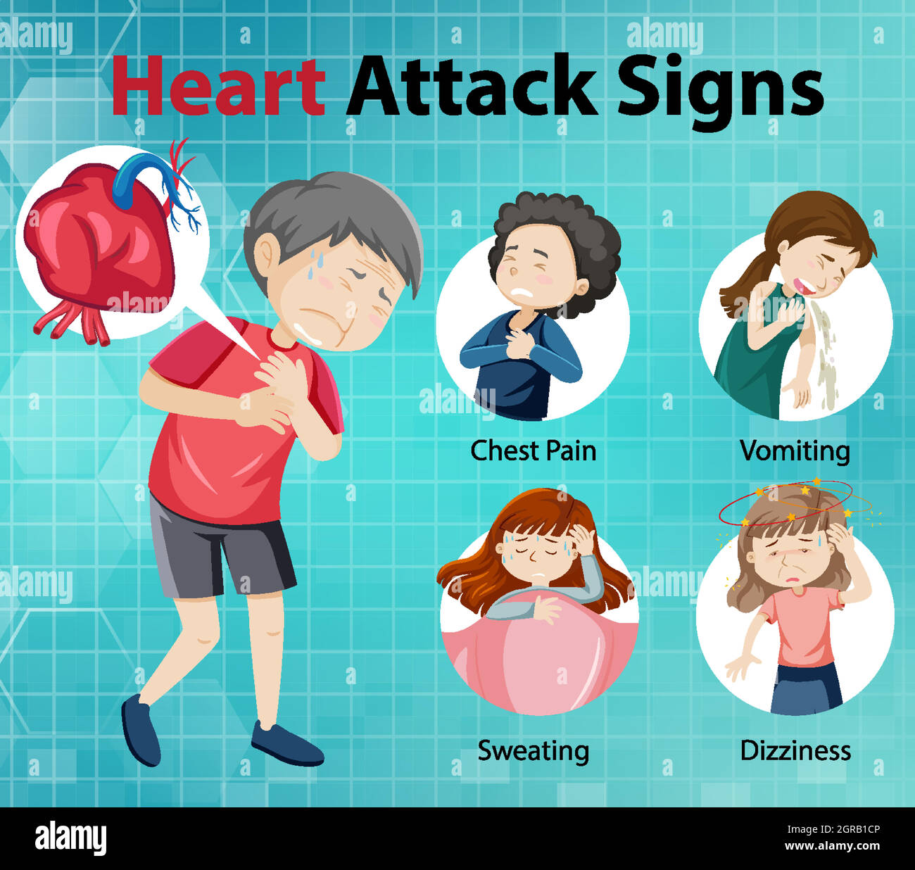 Infografik zu Herzinfarktsymptomen oder Warnzeichen Stock Vektor