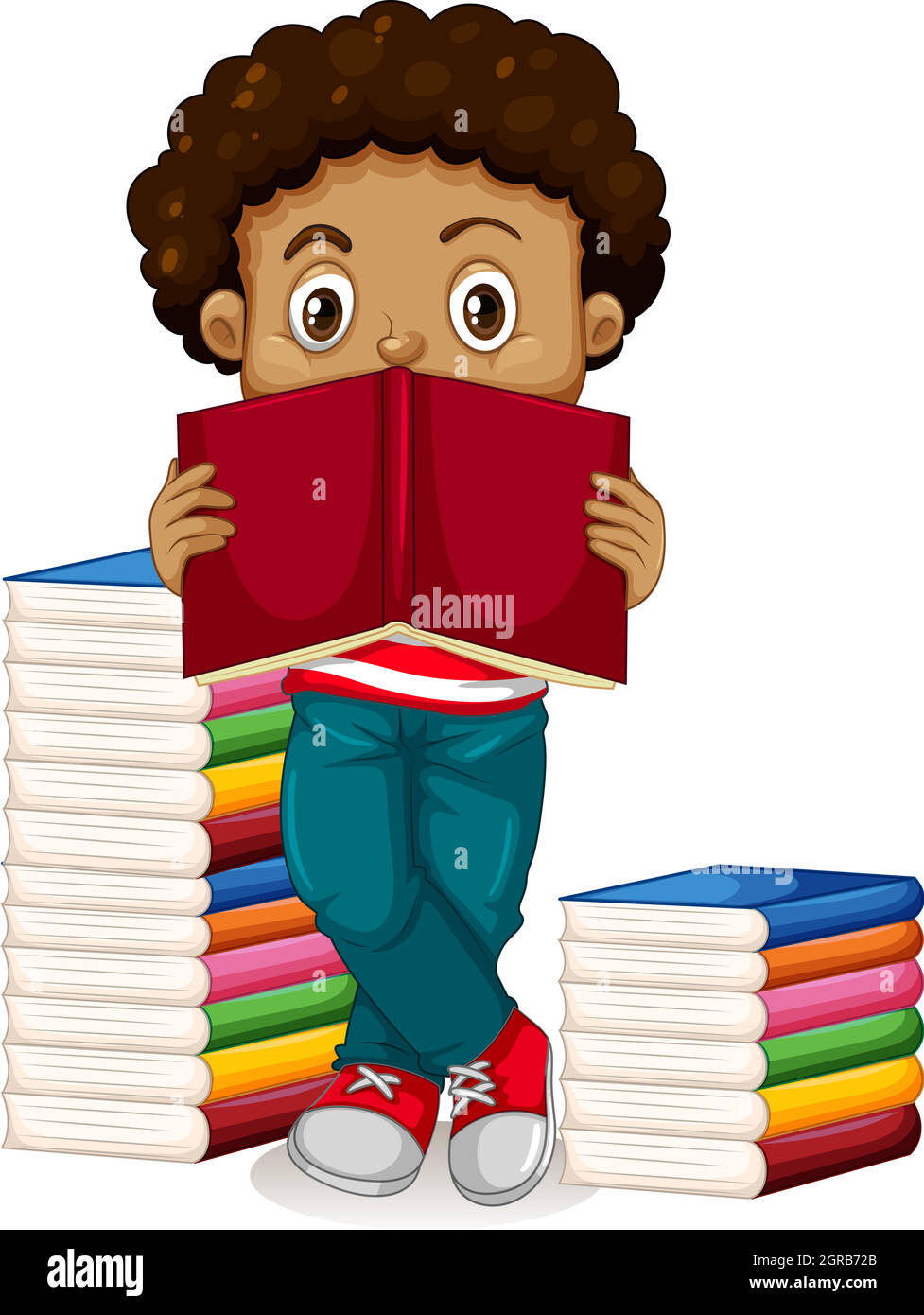 Afroamerikanischer Junge beim Lesen von Büchern Stock Vektor
