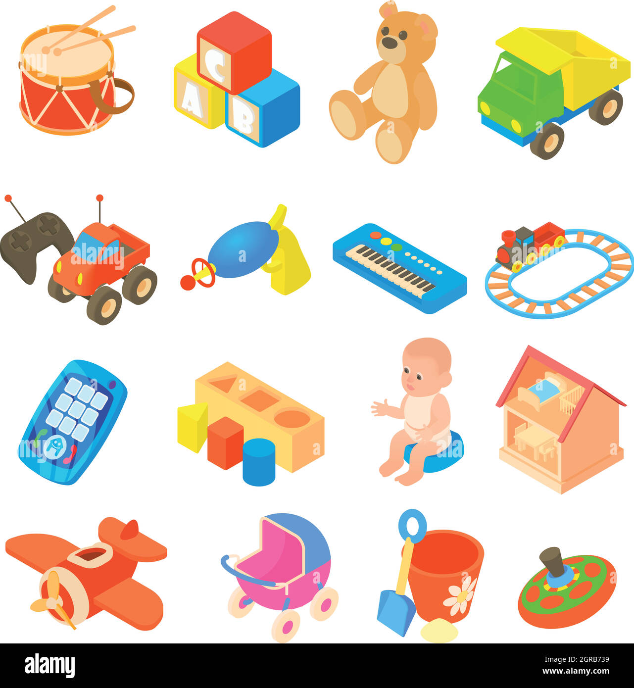 Kinder Spielzeug Icons set, flach Stil Stock Vektor