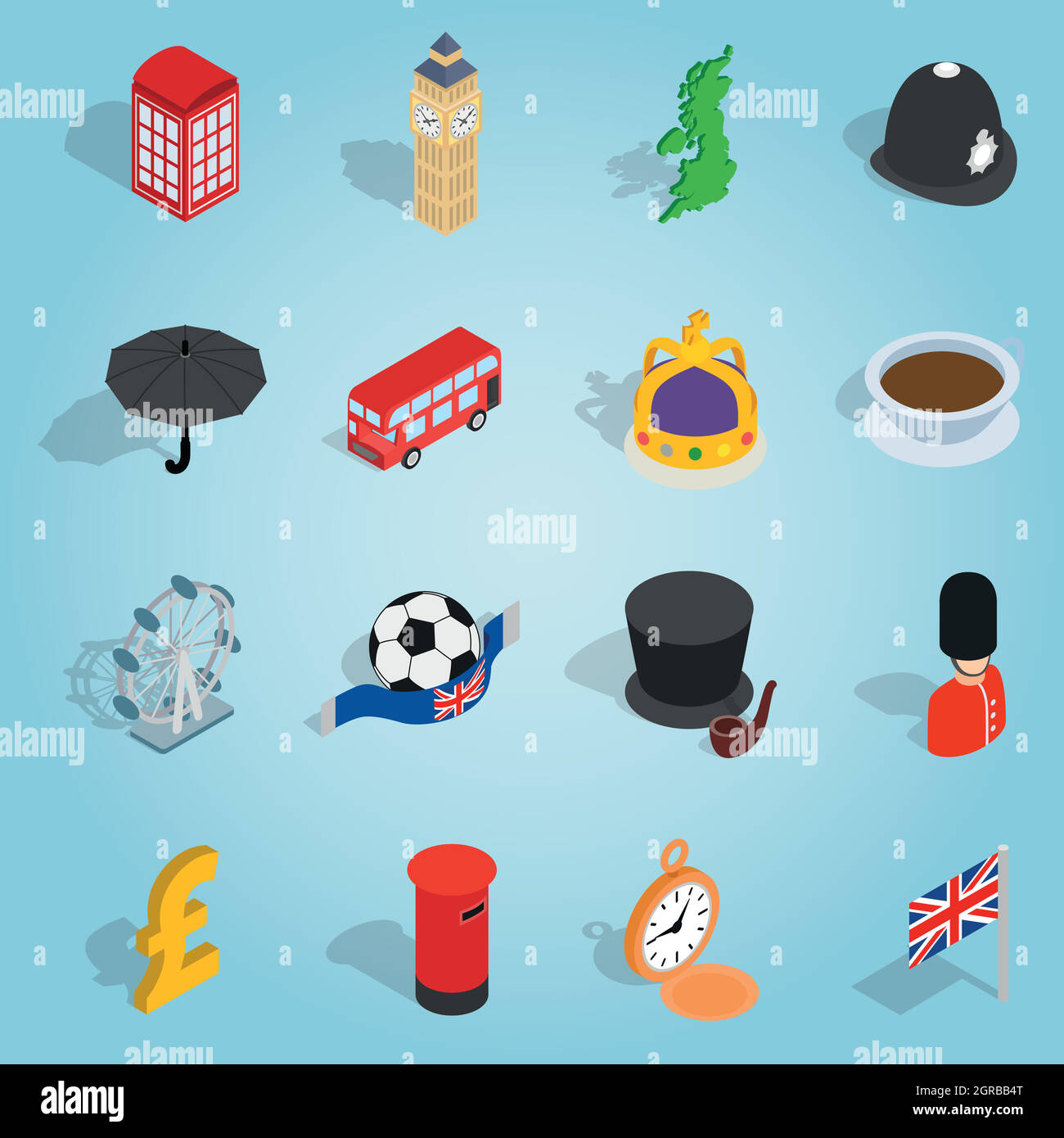 Großbritannien stellen Icons, isometrischen 3d Stil Stock Vektor