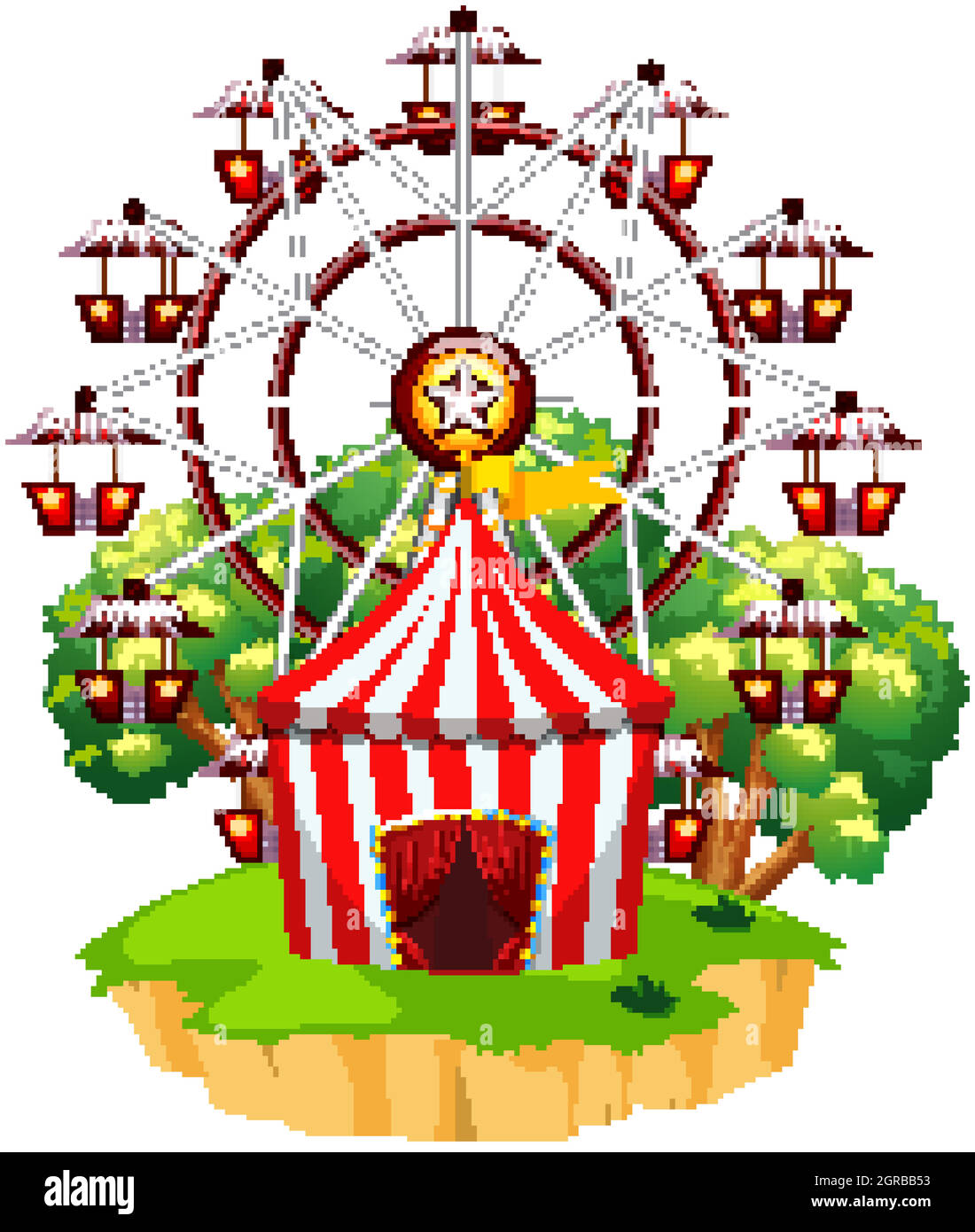 Szene mit vielen Fahrten im Funpark auf weißem Hintergrund Stock Vektor