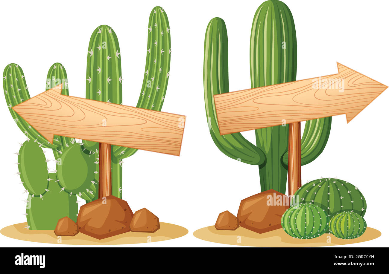 Pfeilschilder auf Kaktuspflanzen Stock Vektor
