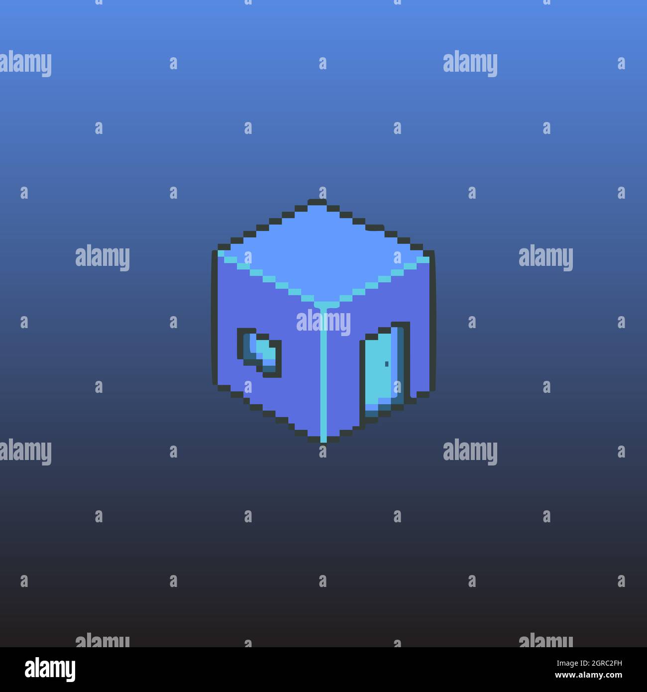 Cube blockiert isometrische Pixel-Grafiken mit Hintergrundvektoren für Farbverlauf. Modernes Zuhause. Stock Vektor