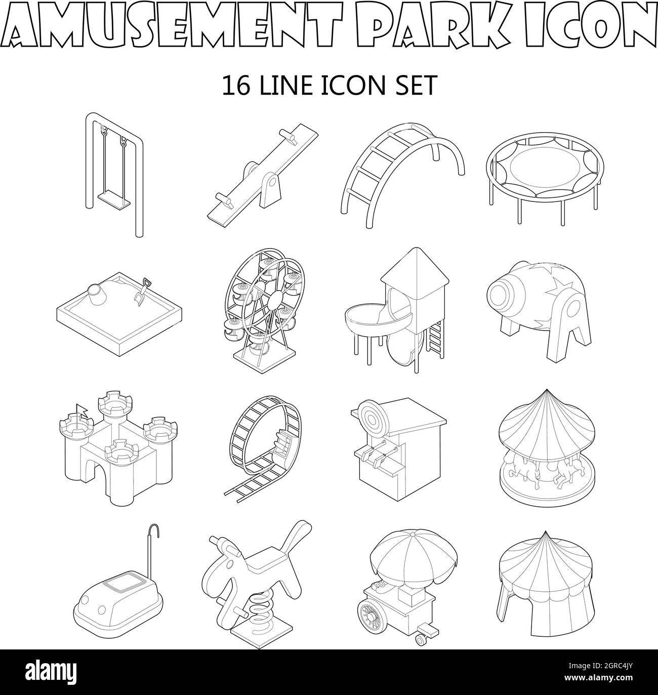 Vergnügungspark Icons Set, Umriss-Stil Stock Vektor Vergnügungspark Icons Set, Umriss-Stil Stock Vektor
