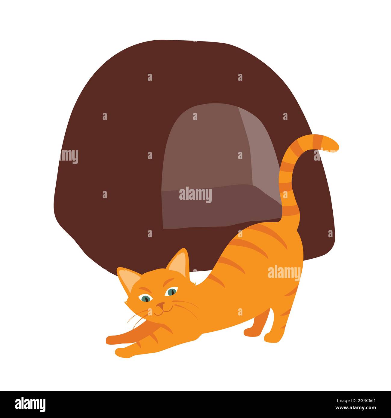 Ingwer Katze und sein weiches, gemütliches Bettkissen in verschiedenen Posen isoliert auf weißem Hintergrund. Isometrische Ansicht. Vektor Stock Vektor