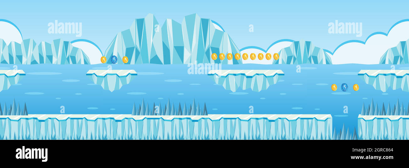Münzen Sammeln Spiel Eisberg Szene Stock Vektor