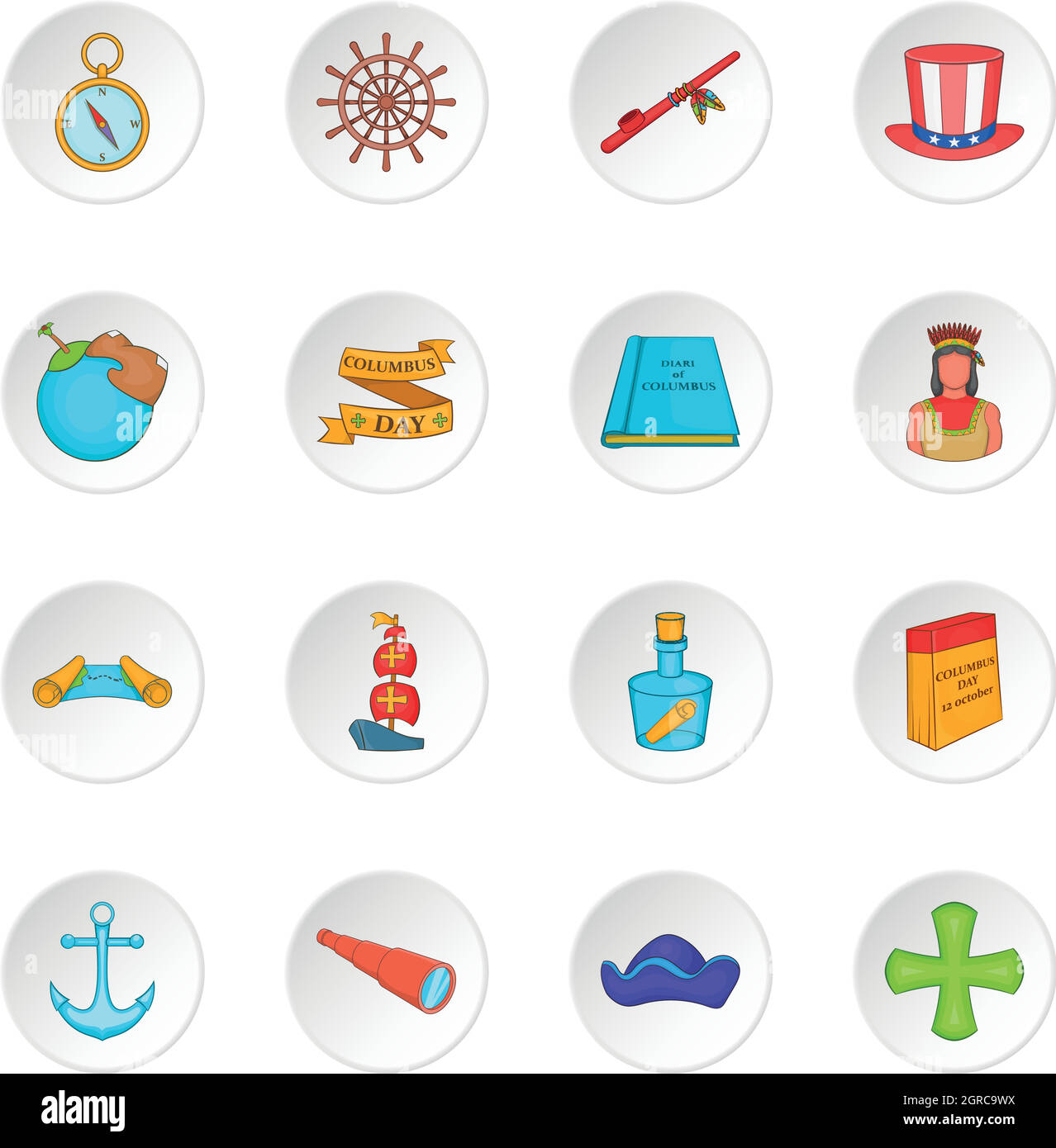 Columbus Day Symbole Se, Cartoon-Stil Stock Vektor