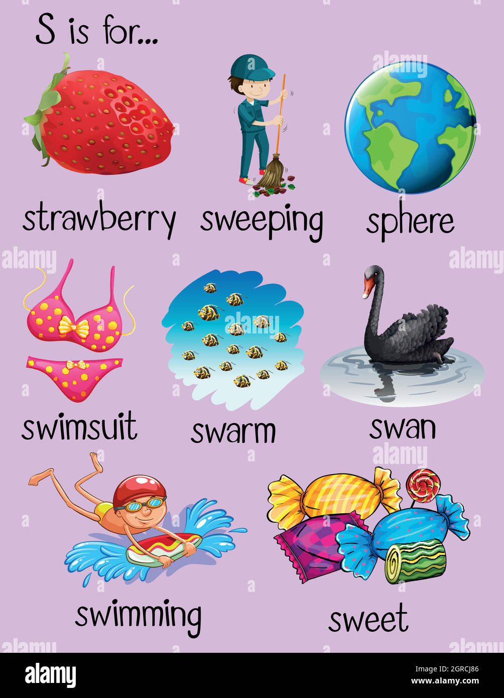 Viele Wörter beginnen mit dem Buchstaben S Stock Vektor