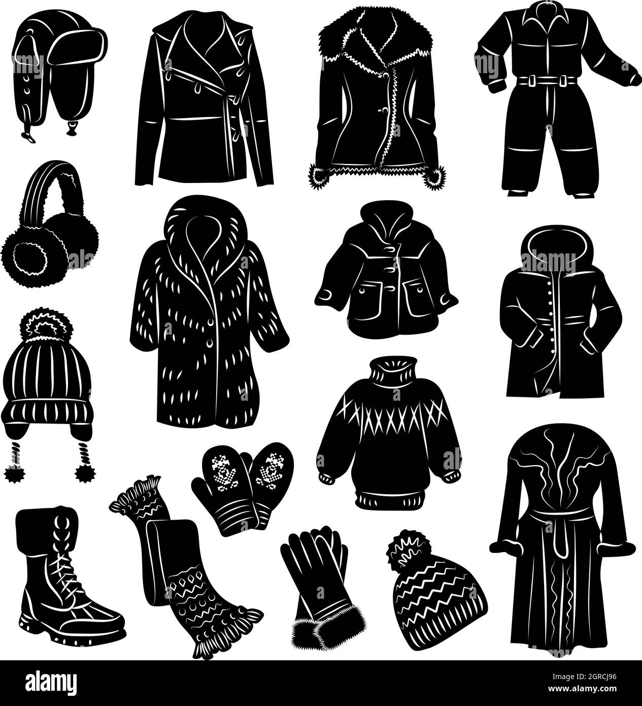 Winter Kleidung Symbole festlegen Stock Vektor