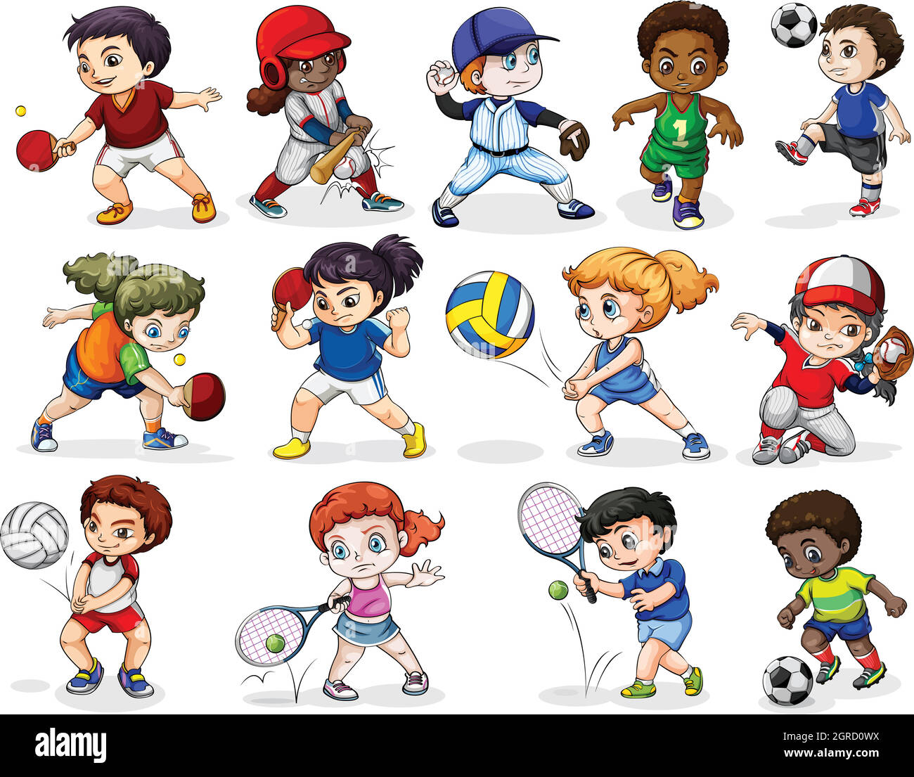 Kinder nehmen an verschiedenen sportlichen Aktivitäten Teil Stock Vektor