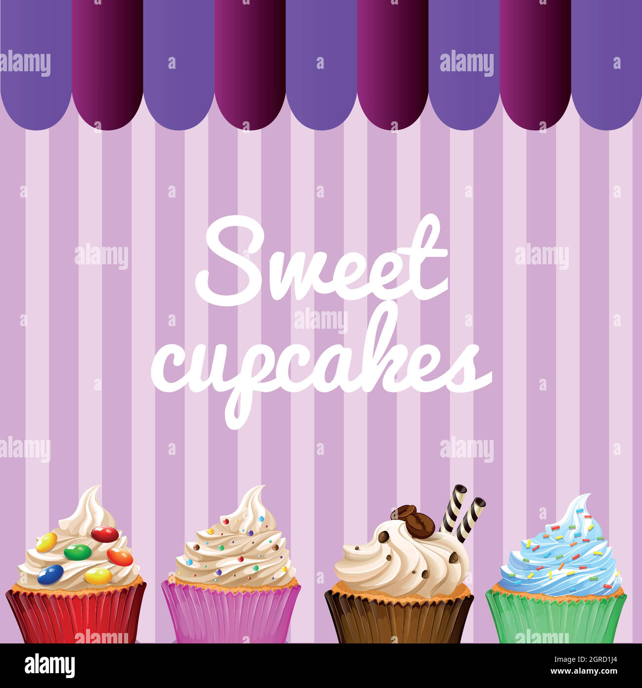 Dessertthema mit dekorierten Cupcakes Stock Vektor