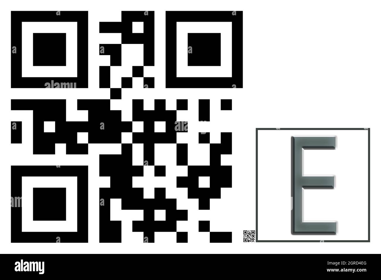Monogramm des Großbuchstaben E , QR-Code Stockfoto