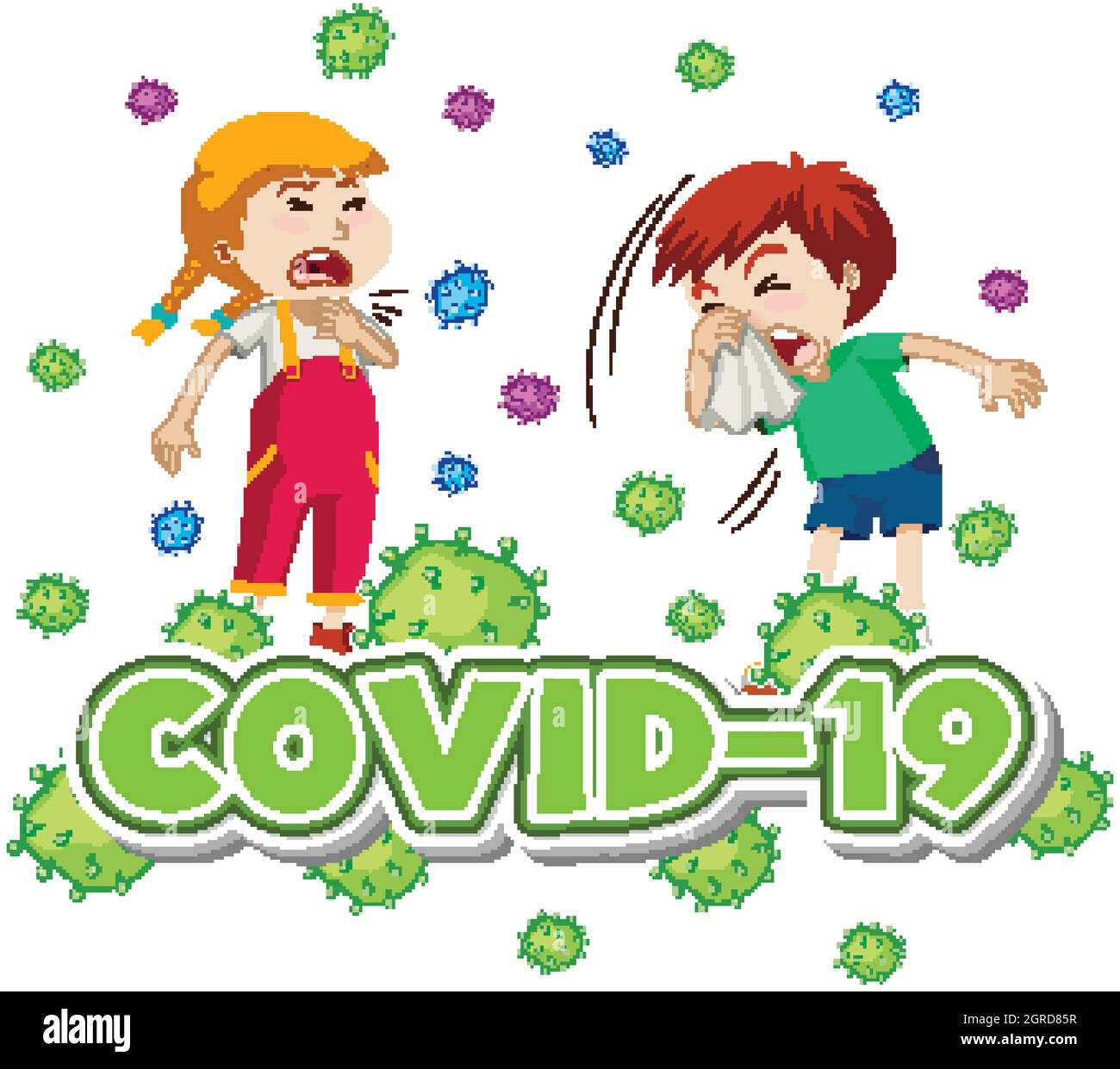 Poster-Design für Coronavirus-Thema mit zwei kranken Kindern Stock Vektor