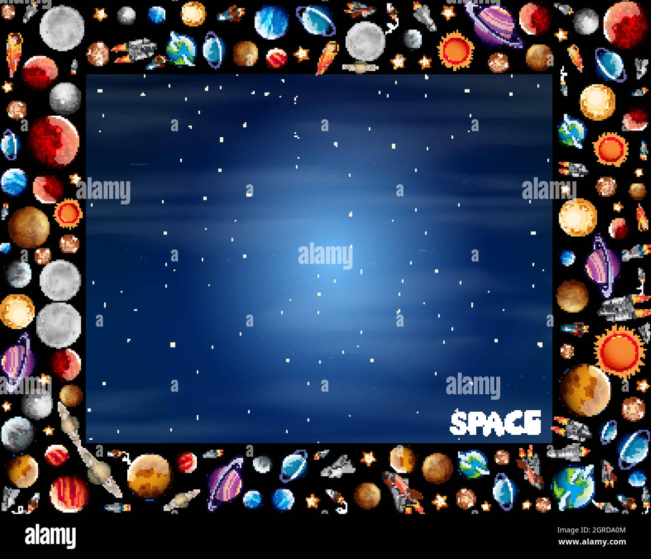 Rahmendesign mit Planeten im Weltraum Stock Vektor