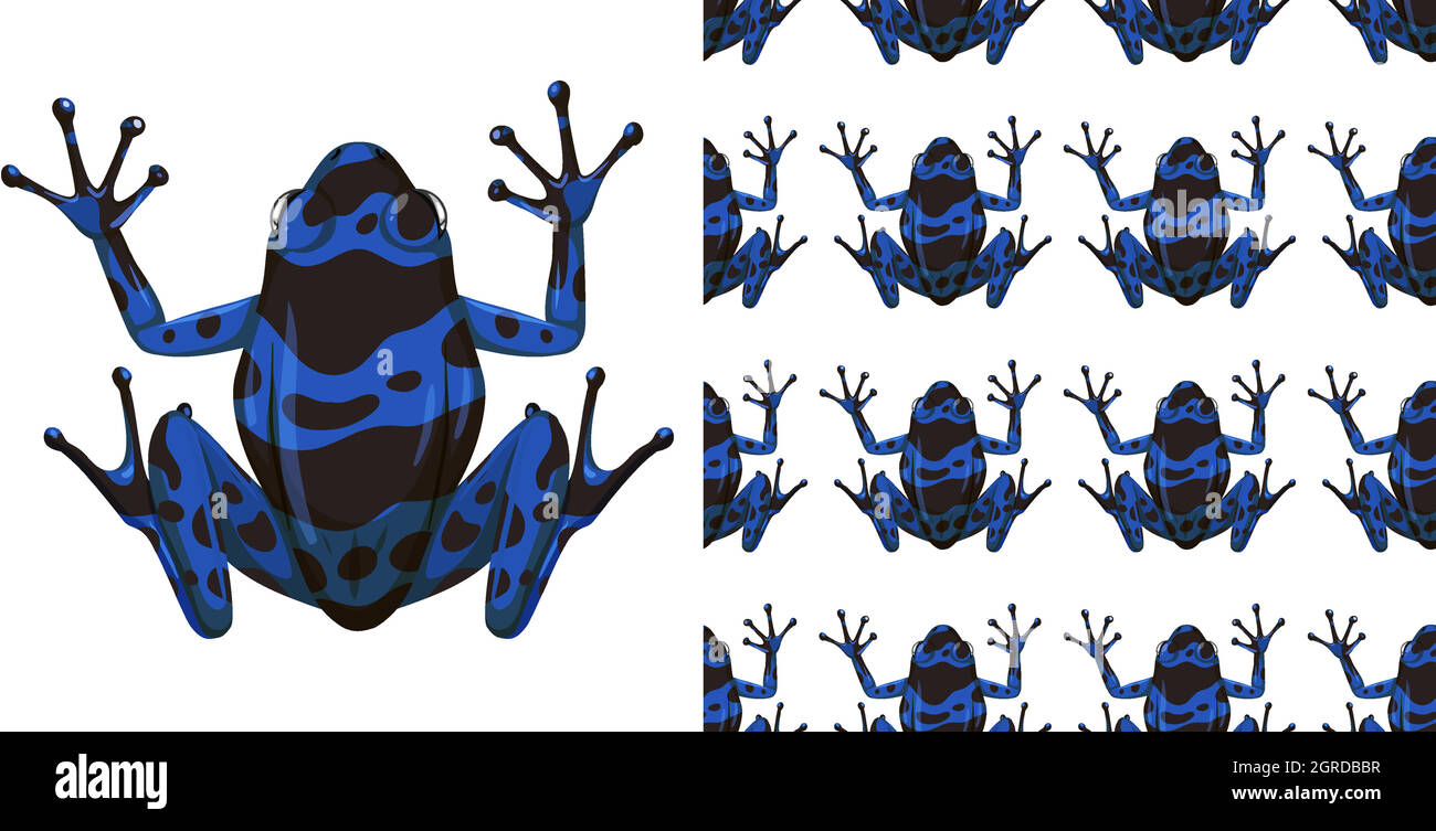 Blauer Dartfrosch isoliert auf weißem Hintergrund und nahtlos Stock Vektor