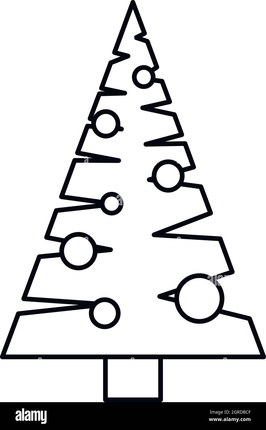 Weihnachtsbaum mit Spielzeug-Symbol, Umriss-Stil Stock Vektor