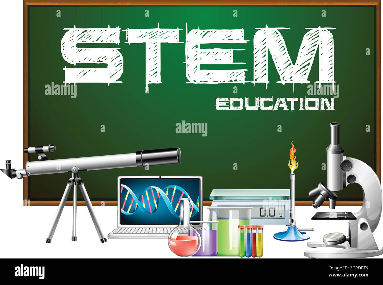 MINT Education Poster Design mit wissenschaftlichen Geräten Stock Vektor