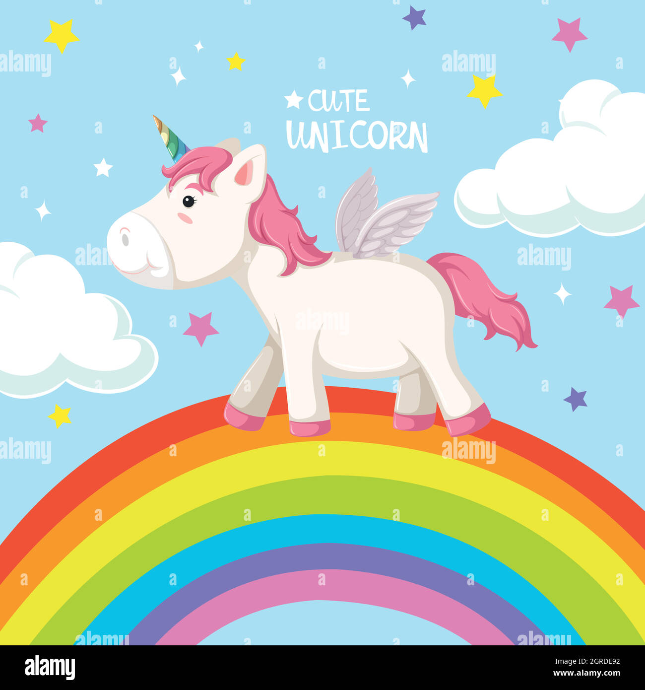 Ein Einhorn auf Regenbogenvorlage Stock Vektor